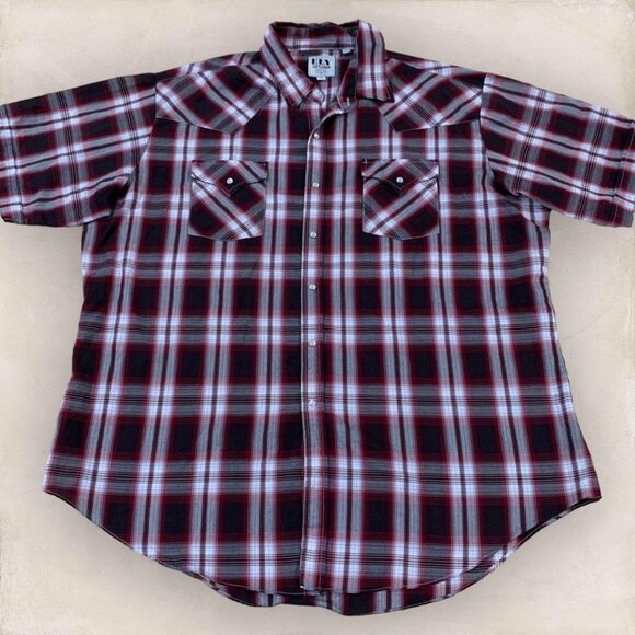 Ely Cattleman Western Shirt Mens Size 2XL Red Plaid Pearl Snaps Work Ranch Rodeo - Picture 1 of 5